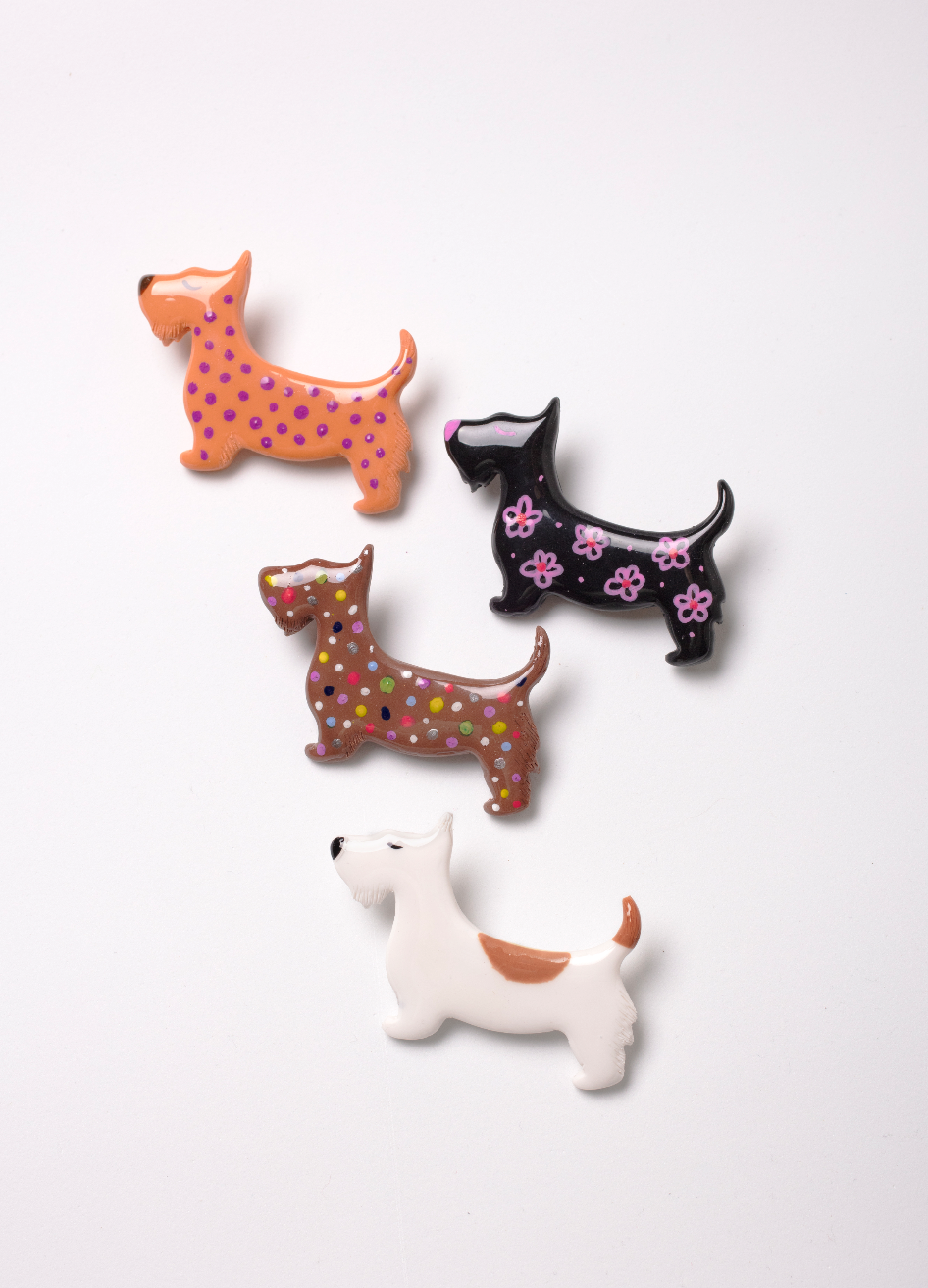 Scottish Terrier Flower Brooch