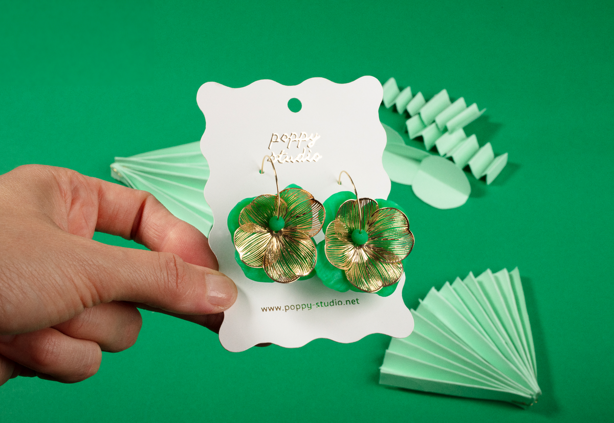 Green Flower hoops