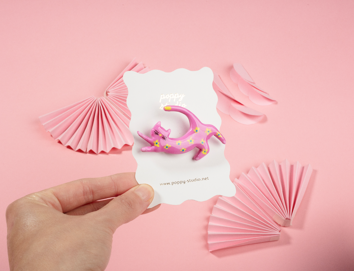 Pink Cat Brooch