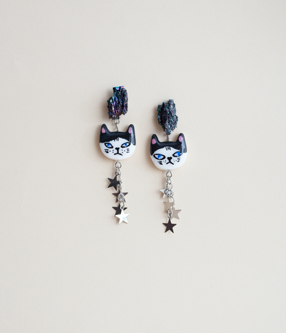 Carborundum crystals Cat earrings