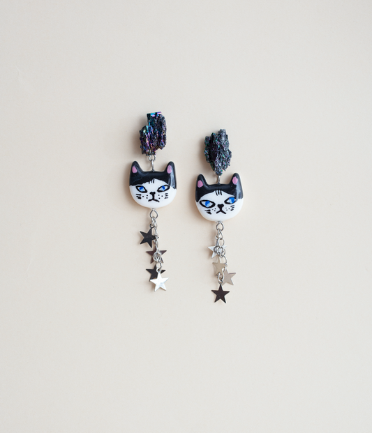 Carborundum crystals Cat earrings