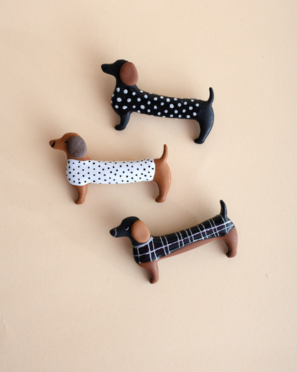 Black Pois Dachshund Brooch