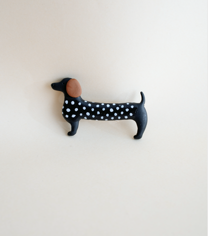 Black Pois Dachshund Brooch