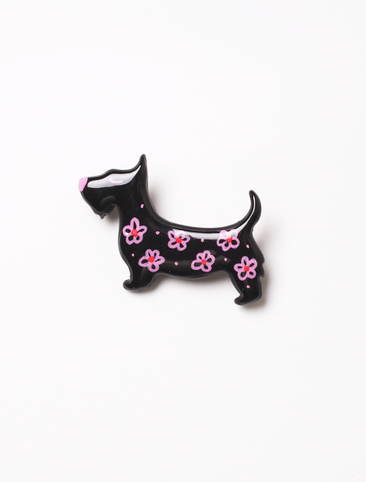 Scottish Terrier Flower Brooch
