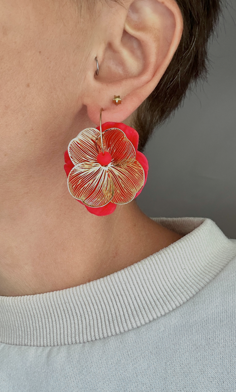 Red Flower hoops