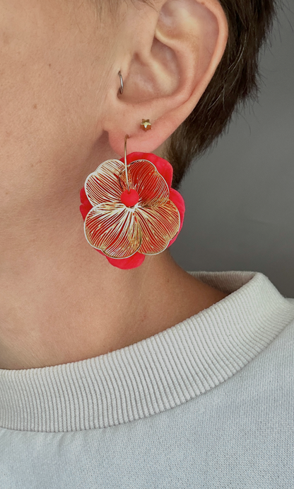 Red Flower hoops