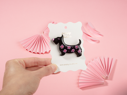 Scottish Terrier Flower Brooch