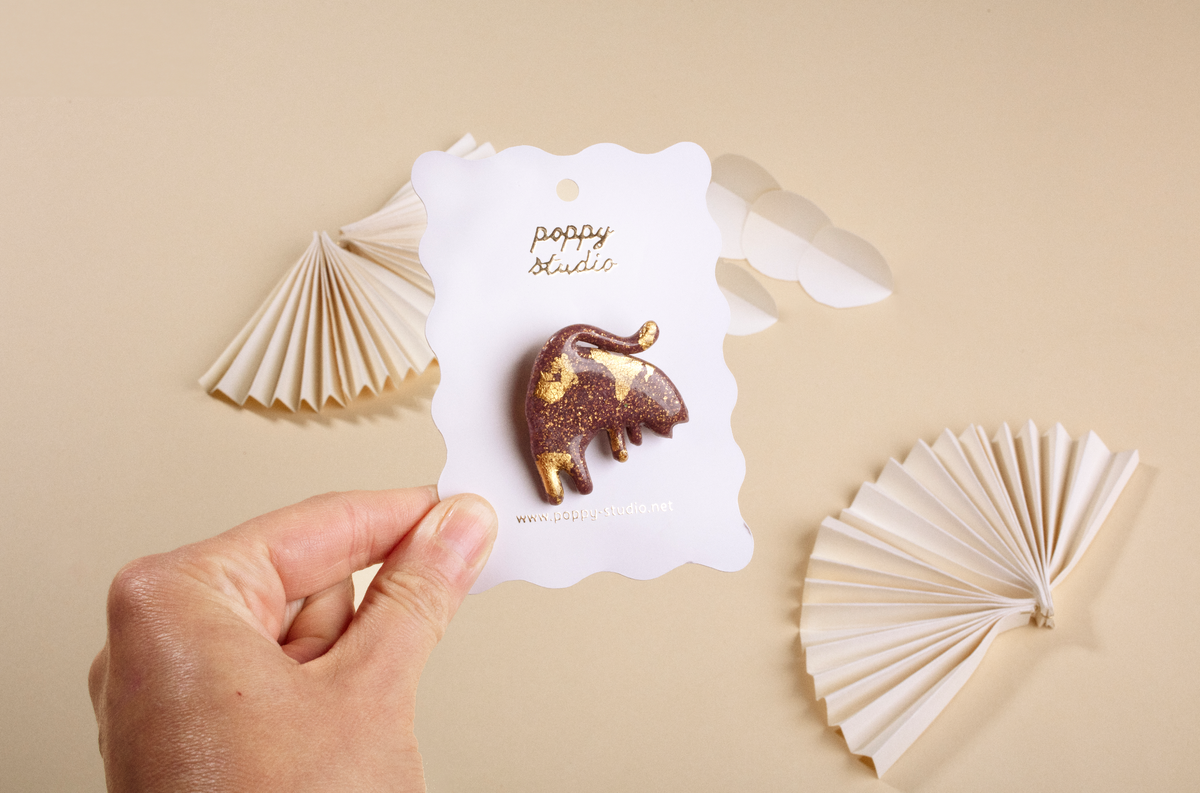 Lazy Cat Gold Brooch