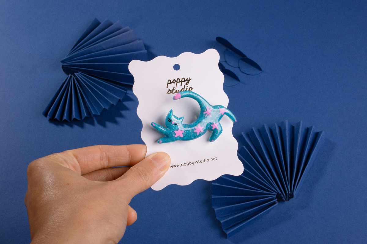 Blue Cat Brooch