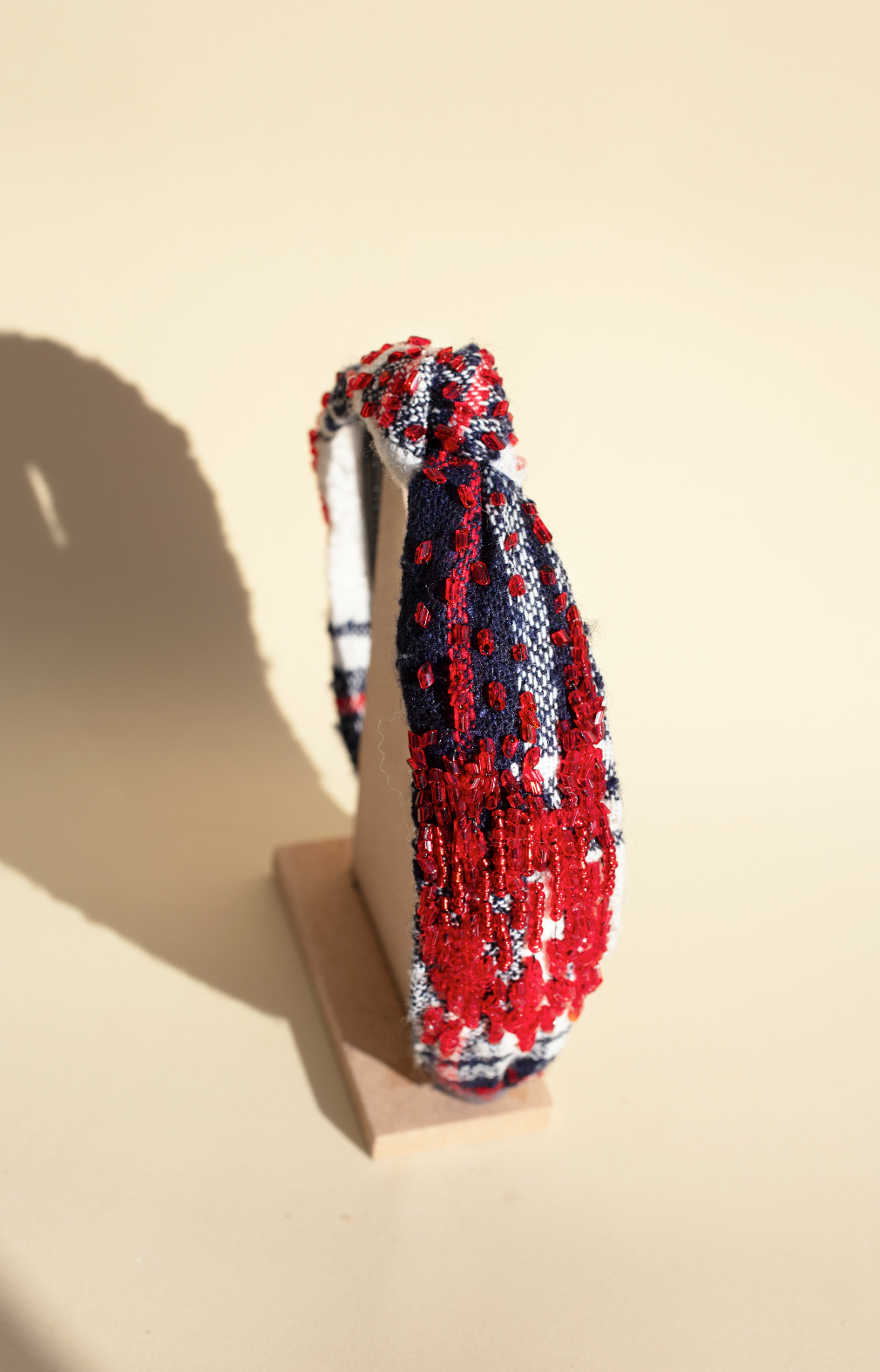 Red Beaded Plaid Headband