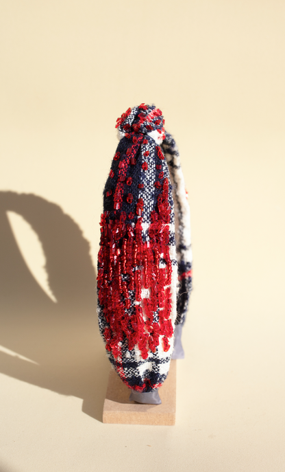 Red Beaded Plaid Headband