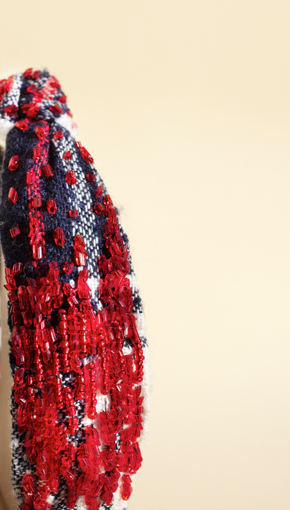 Red Beaded Plaid Headband
